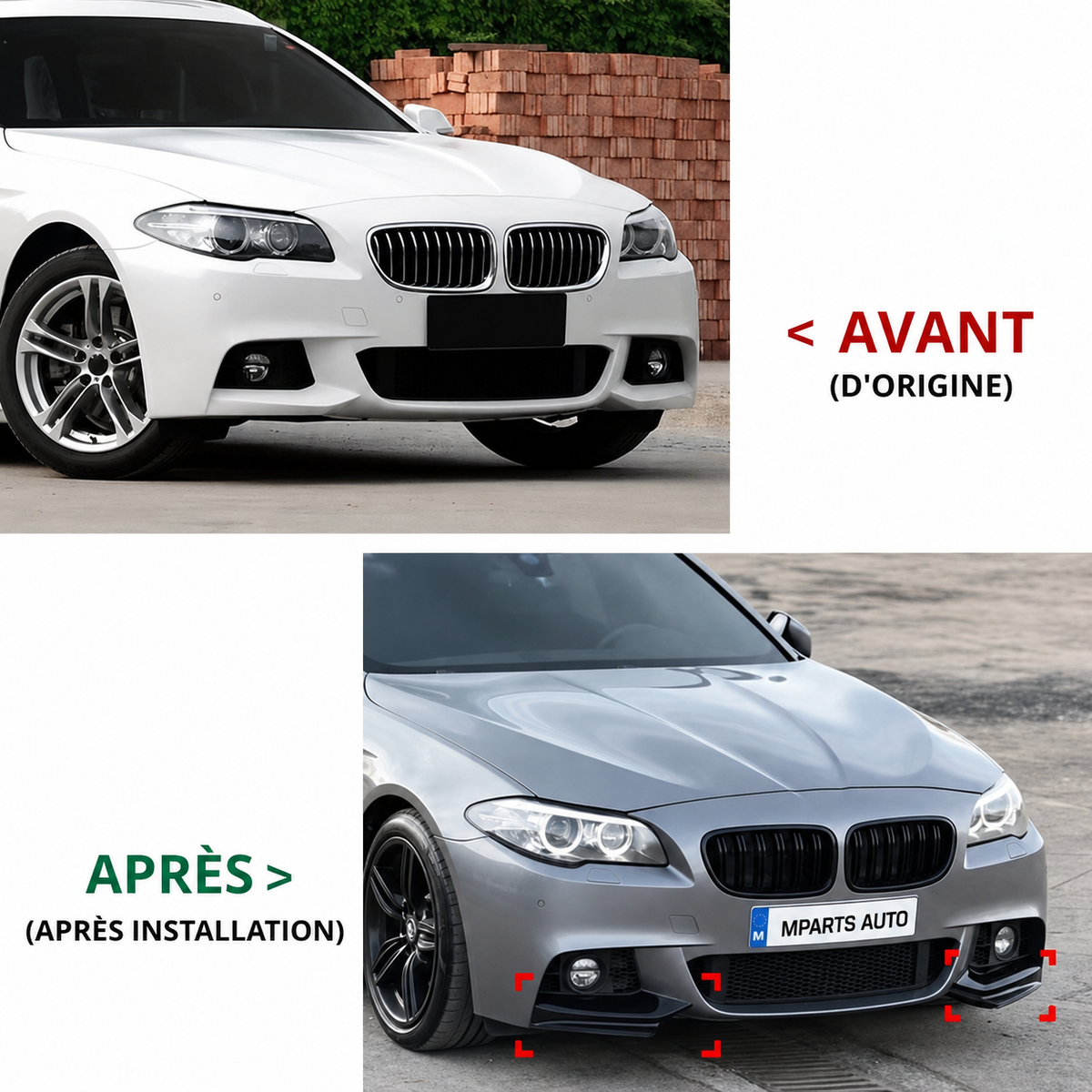 Kit de lame avant en noir brillant pour bmw série 5 F10 F11 2010-2017 MPARTS AUTO