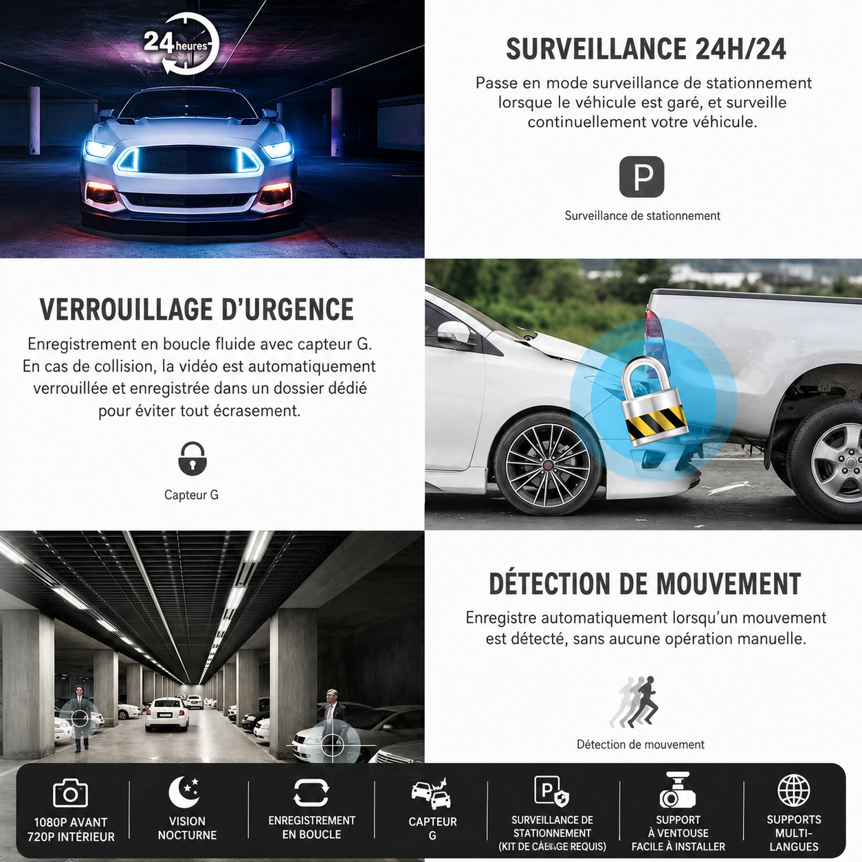 Dashcam 1080P, vision nocturne, G-Sensor MPARTS AUTO