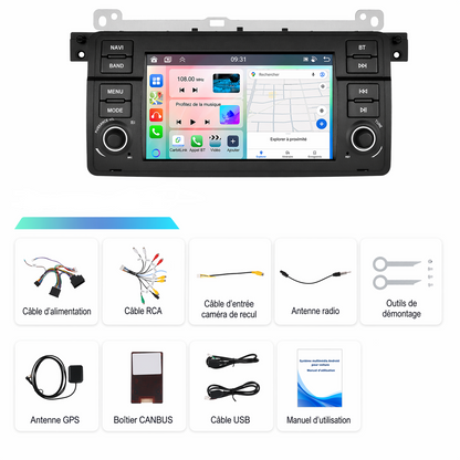 Autoradio 4+64G 7'' avec Carplay sans fil, Android Auto, GPS, Wifi, FM, pour BMW 3 E46 MPARTS AUTO