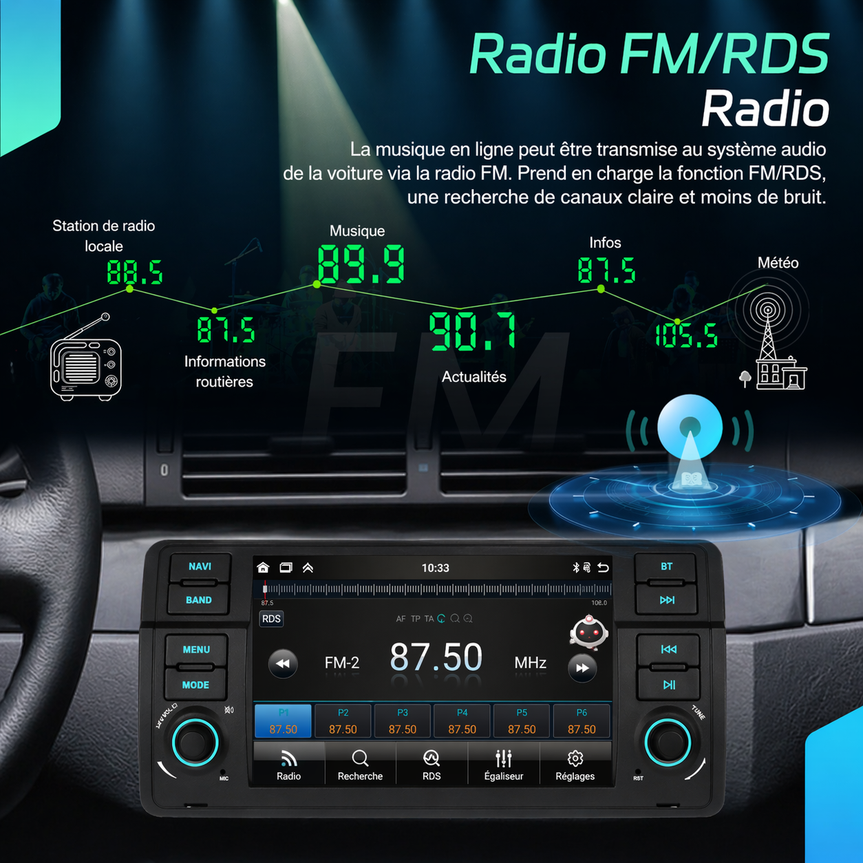 Autoradio 4+64G 7'' avec Carplay sans fil, Android Auto, GPS, Wifi, FM, pour BMW 3 E46 MPARTS AUTO