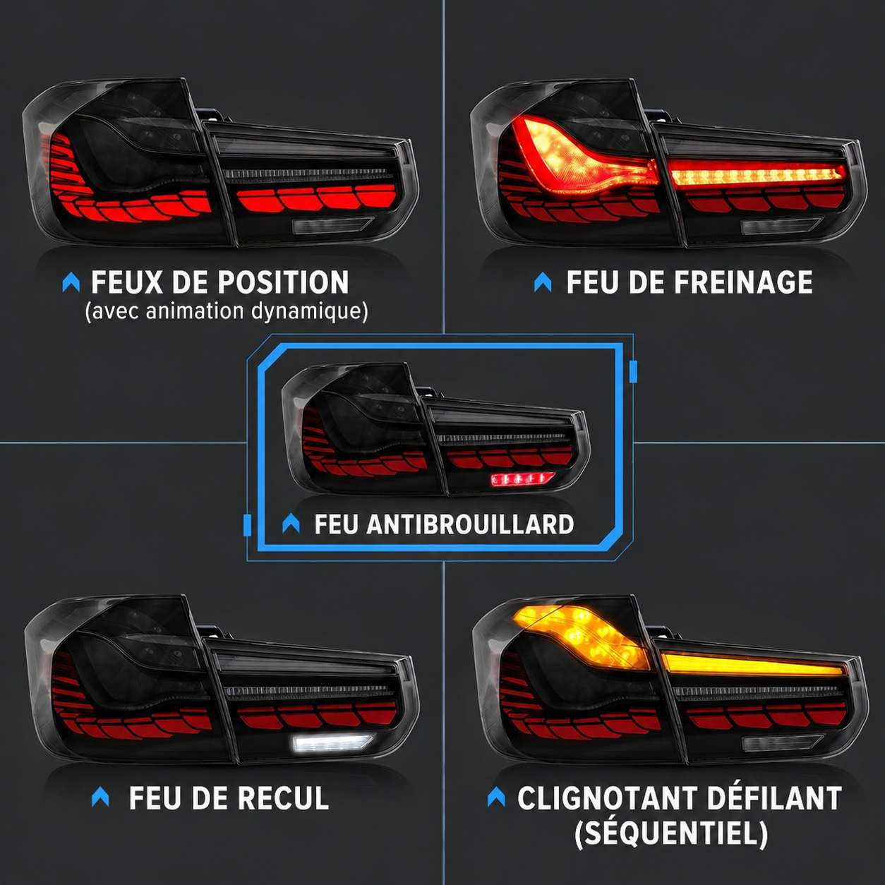 Feux arrières fumé pour Série 3 F30 F35 F80 Berline 2012-2018 (OLED Fumé) MPARTS AUTO