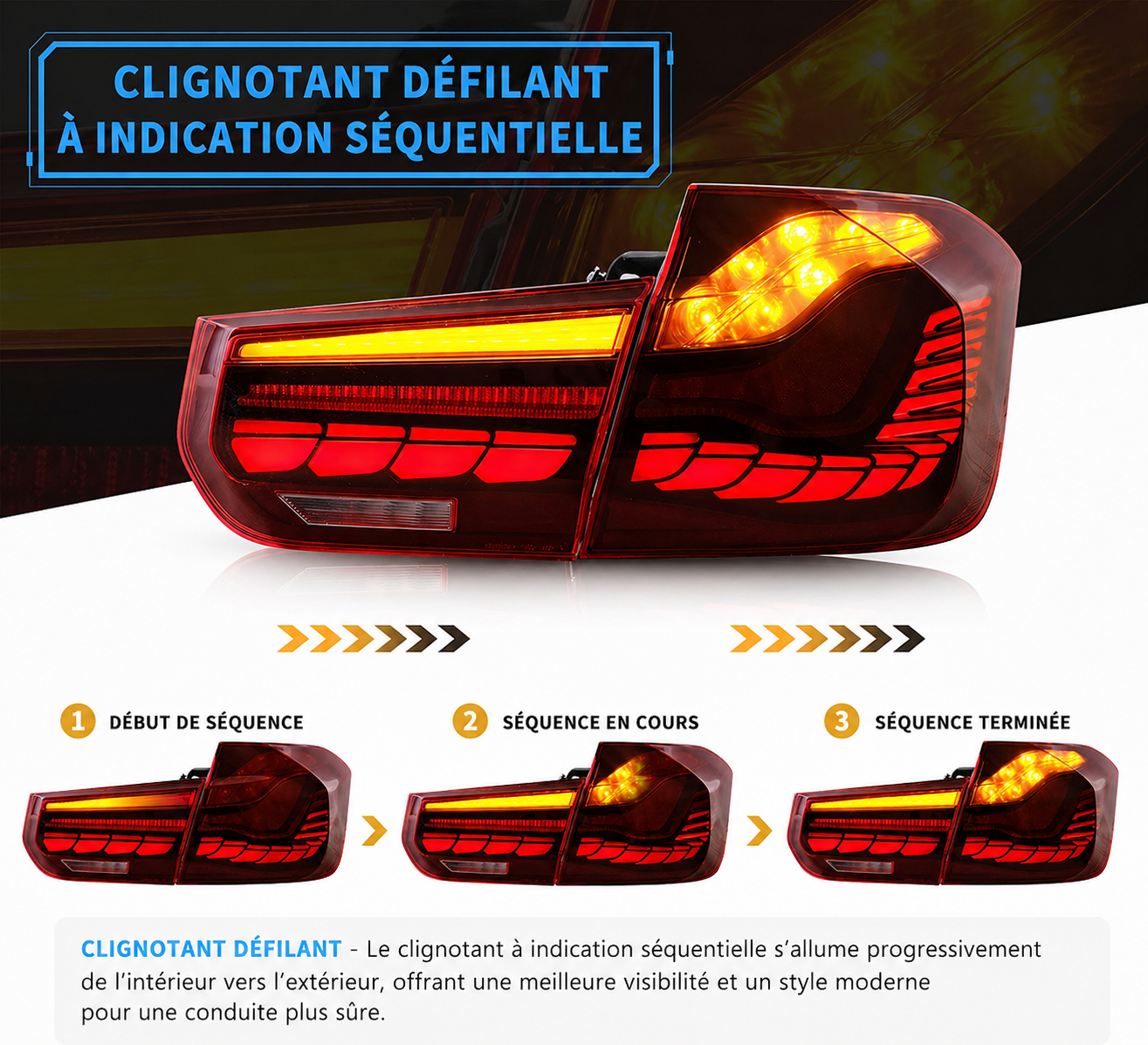 Feux arrières pour Série 3 F30 F35 F80 Berline 2012-2018 MPARTS AUTO