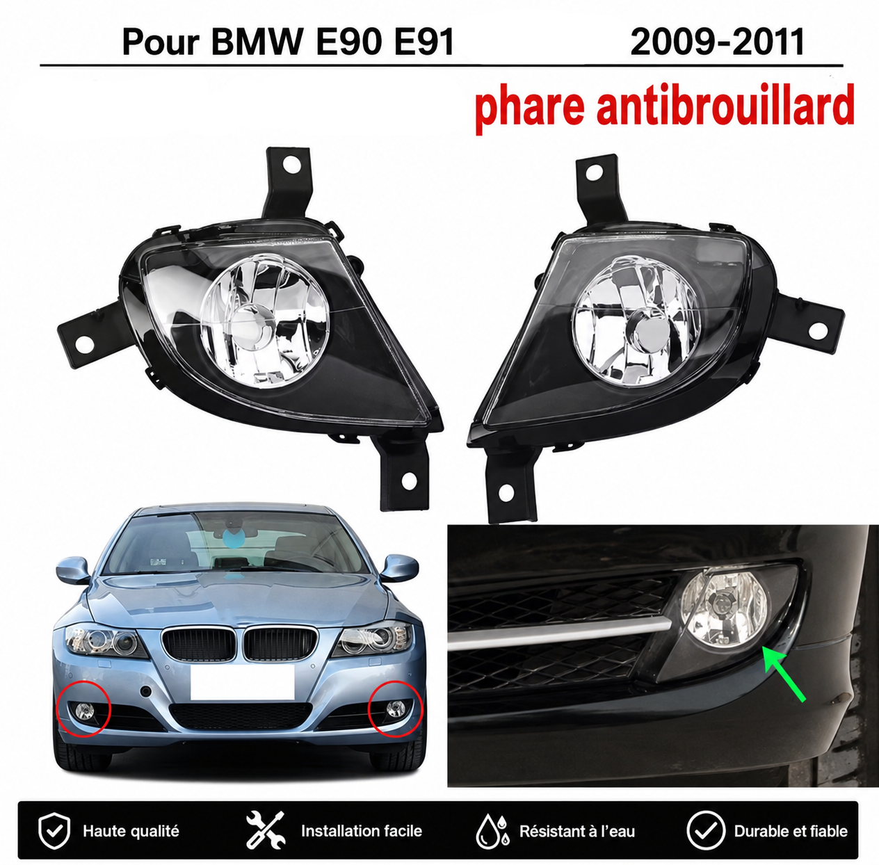 2 FEUX ANTIBROUILLARDS AVANT BMW SÉRIE 3 E90 E91 LCI MPARTS AUTO