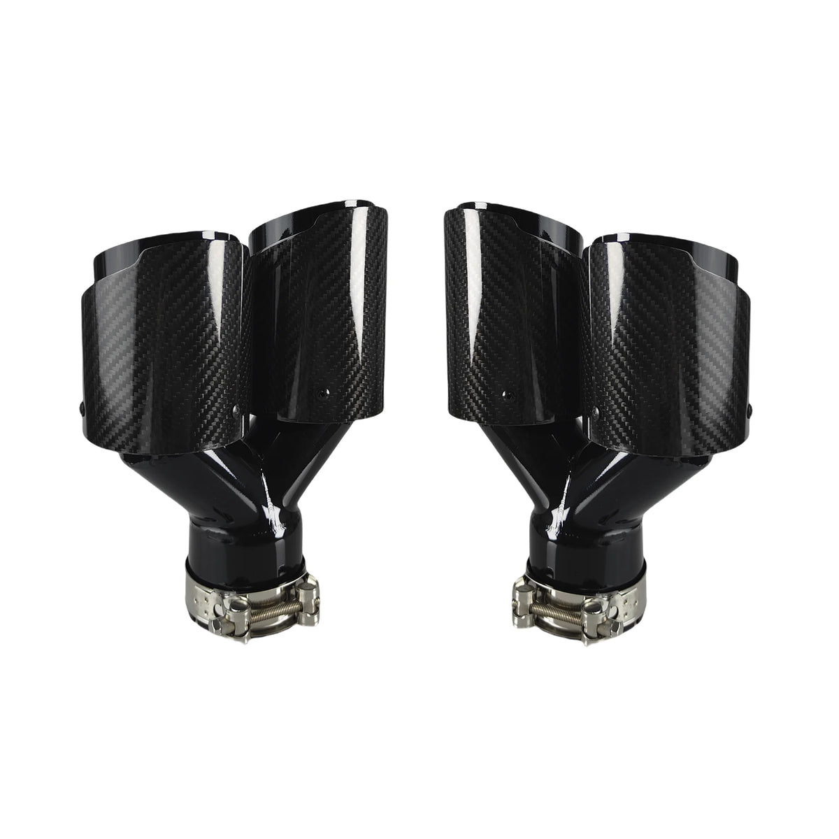 Car Carbon Fiber Glossy Muffler Tip Y Shape Double Exit Exhaust Pipe Mufflers Nozzle Decoration Universal Stainless Black MPARTS AUTO