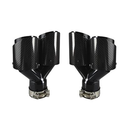 Car Carbon Fiber Glossy Muffler Tip Y Shape Double Exit Exhaust Pipe Mufflers Nozzle Decoration Universal Stainless Black MPARTS AUTO