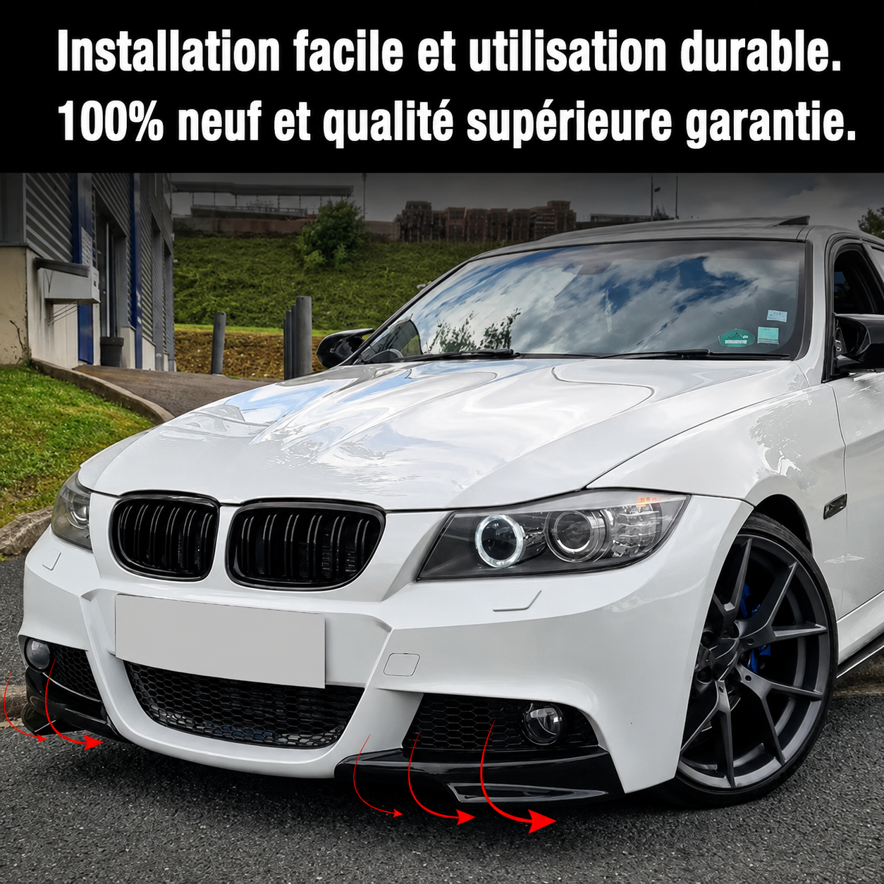 Kit de lame avant en noir brillant pour bmw série 3 e90 e91 2009-2012 MPARTS AUTO