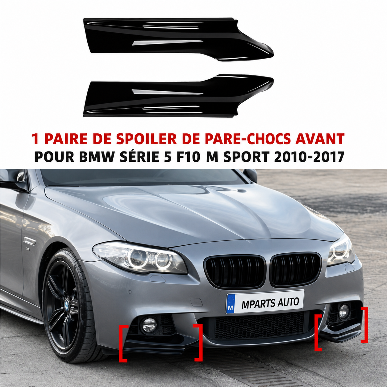 Kit de lame avant en noir brillant pour bmw série 5 F10 F11 2010-2017 MPARTS AUTO