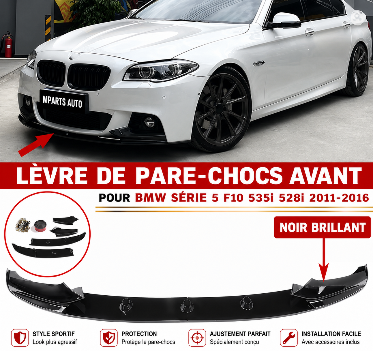 LAME DE PARE CHOC AVANT POUR BMW SERIE 5 F10/F11 PACK M 2010-2016 MPARTS AUTO
