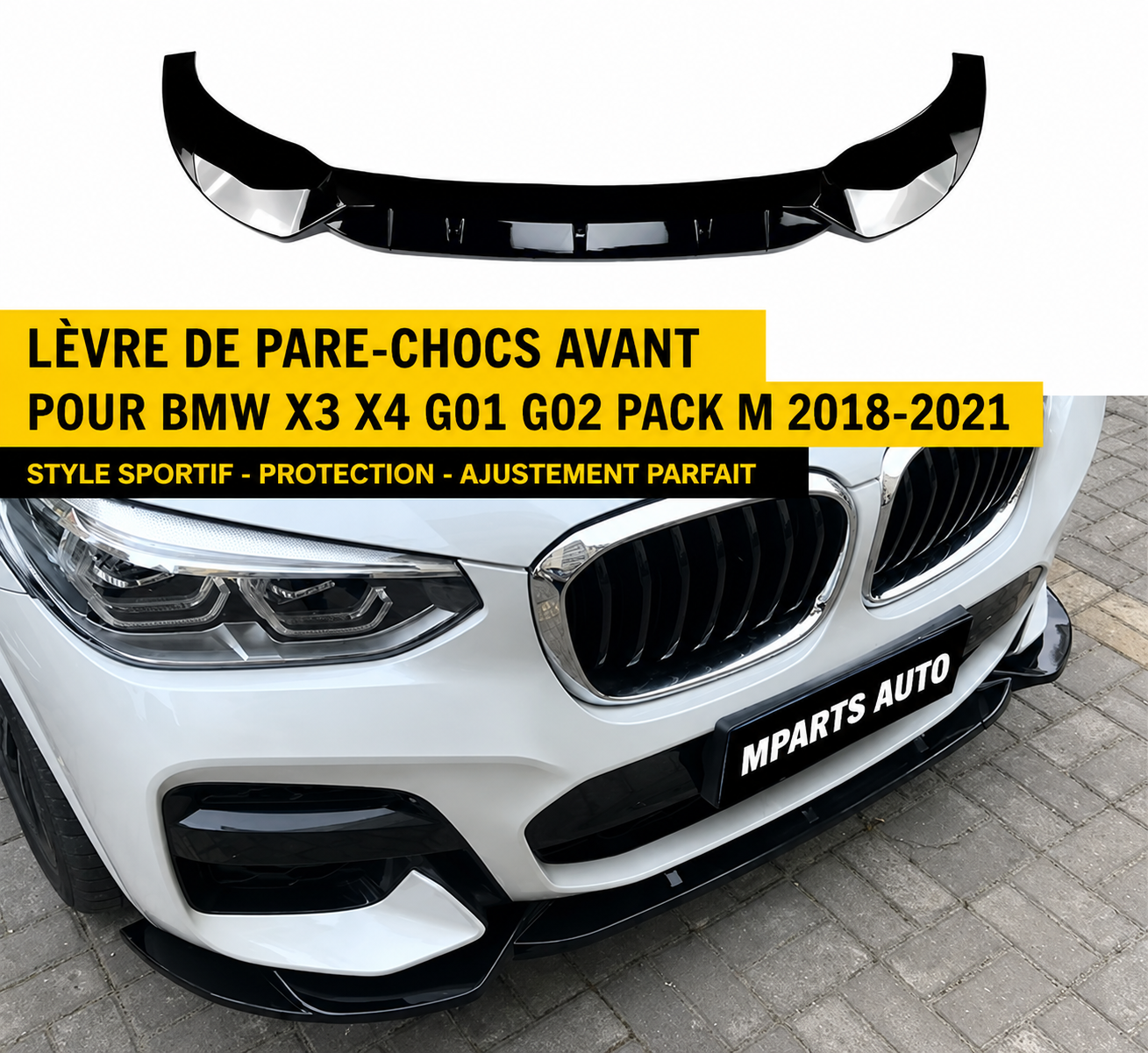 Lame avant noir brillant pour BMW X3 G01 X4 G02 MPARTS AUTO